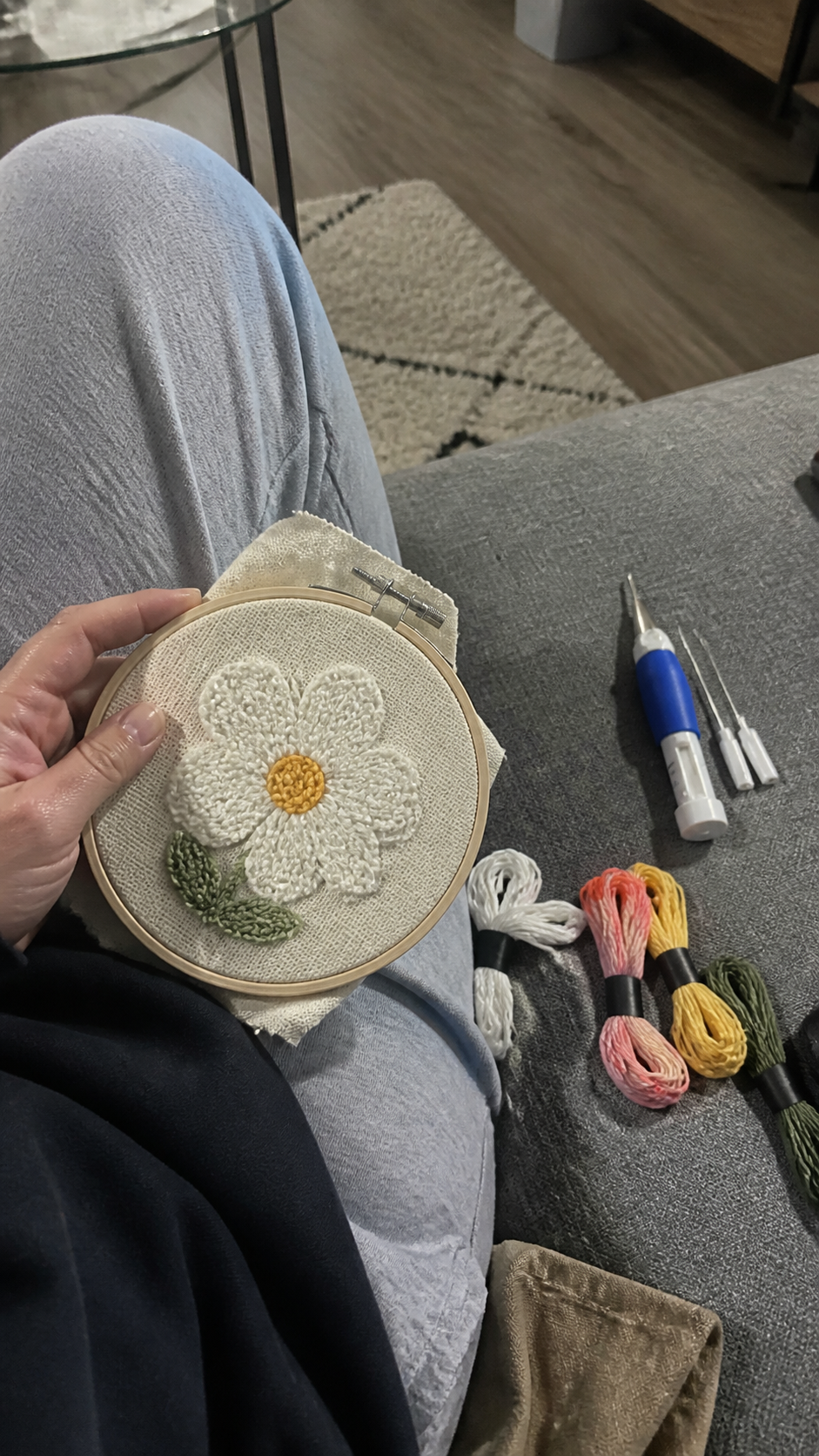Illustrative at-home scene featuring Punch Needle Embroidery Kit
