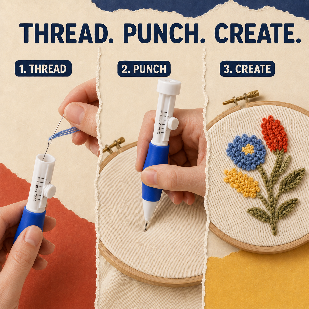 Three simple steps for using the punch needle pen